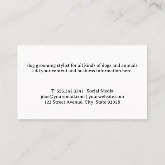 犬のグルーミングロゴ | 幸せな子犬 名刺 (裏面)