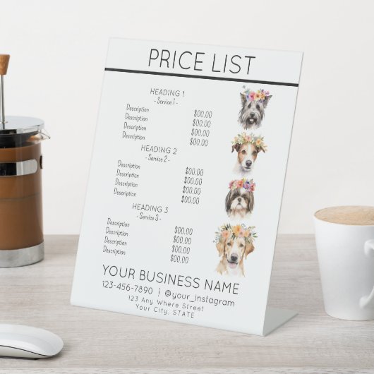 犬のグルーミング入浴かわいい犬のサービスの価格表 台座サイン (インサイチュ)