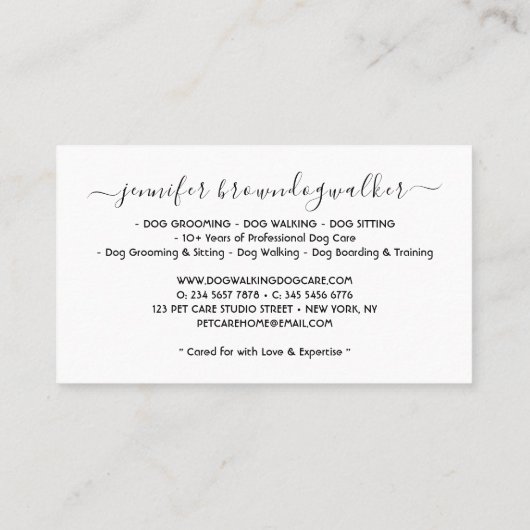 犬のグルーミング歩く座り署名 名刺 (裏面)