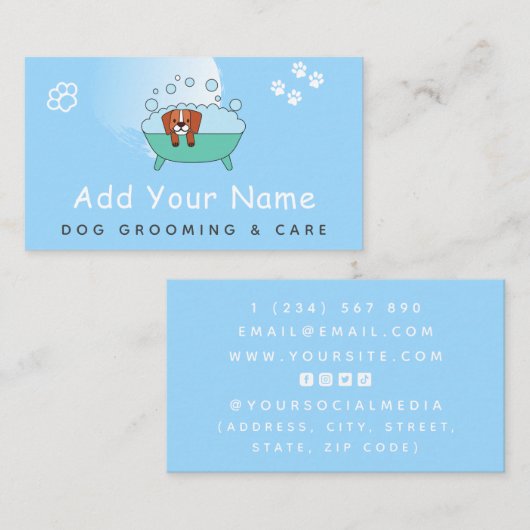 犬のグルーミング気にヘアーカットおもしろいペット泡風呂 名刺 (正面/裏面)