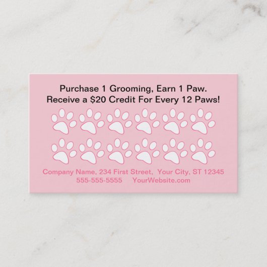 犬のグルーミング顧客報酬カード ロイヤリティカード (正面)
