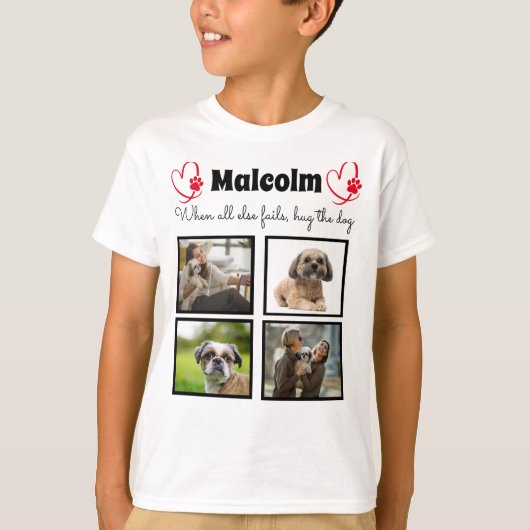 犬のコラージュカスタマイズ- 4枚の少年用Tシャツ Tシャツ (正面)