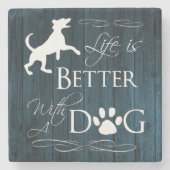 犬のコースターで生活が良い – 青 ストーンコースター (正面)