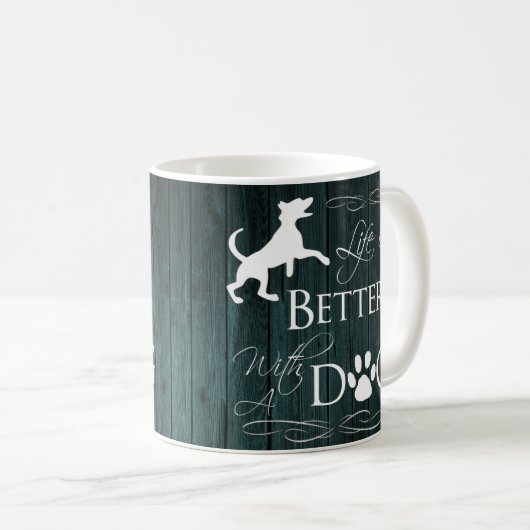犬のコーヒーマグで生活がより良い – ティール(緑がかった色) コーヒーマグカップ (正面右)