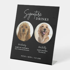 犬のサイン入りドリンク ウェディングバーサイン 黒 台座サイン
