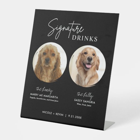 犬のサイン入りドリンク ウェディングバーサイン 黒 台座サイン (正面)