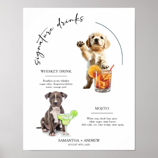 犬のサイン入りドリンク ウェディングバー ドリンクメニュー ポスター (正面)