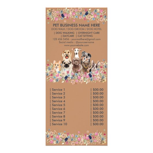 犬のサービスペットシッター価格表 ラックカード (裏面)