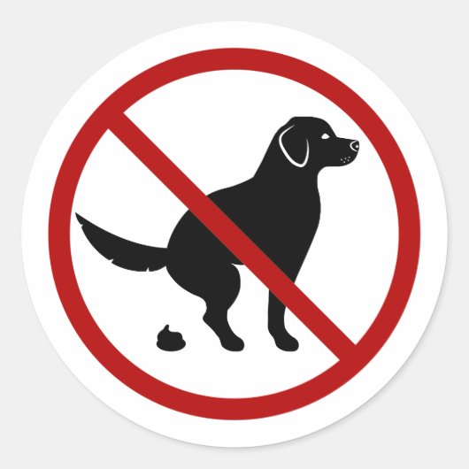 犬のシルエット うんち禁止 黒 ラウンドシール (正面)