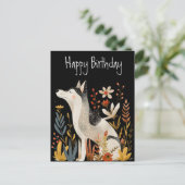 犬のスカンディナヴィアンフォークアート ハッピーバースデー ブラックポストカード ポストカード (スタンド正面)