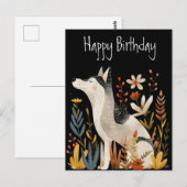 犬のスカンディナヴィアンフォークアート ハッピーバースデー ブラックポストカード ポストカード (正面/裏面)