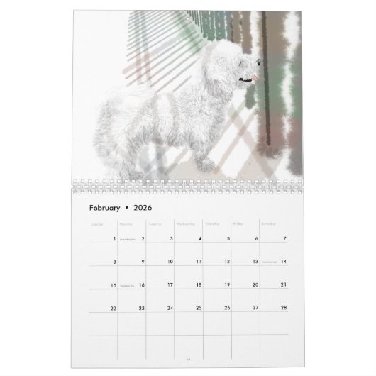 犬のスケッチの犬のカレンダーの年 カレンダー (2月 2026)