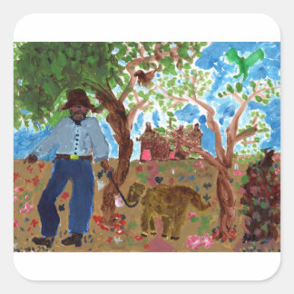 犬のステッカーでアーティストのポートレート スクエアシール