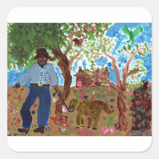 犬のステッカーでアーティストのポートレート スクエアシール (正面)