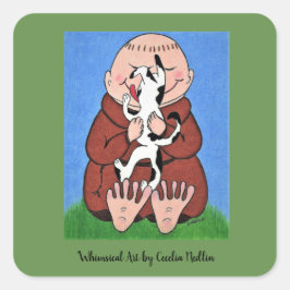 犬のステッカー付き僧侶 スクエアシール