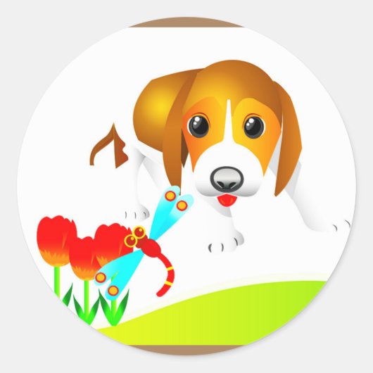 犬のステッカー。 ラウンドシール (正面)