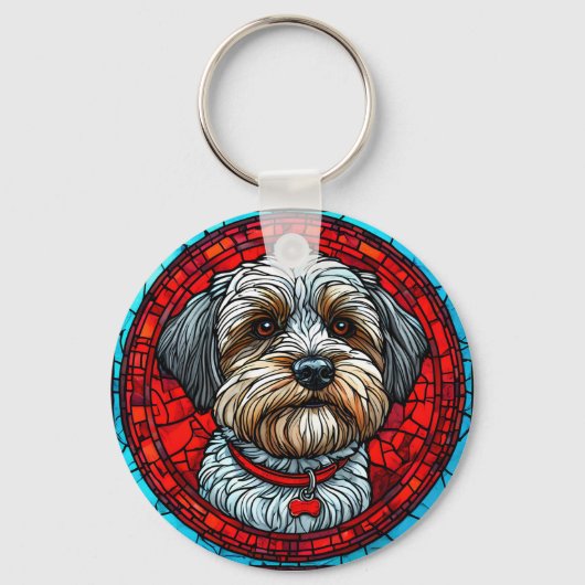 犬のステンドグラスアート キーホルダー (正面)