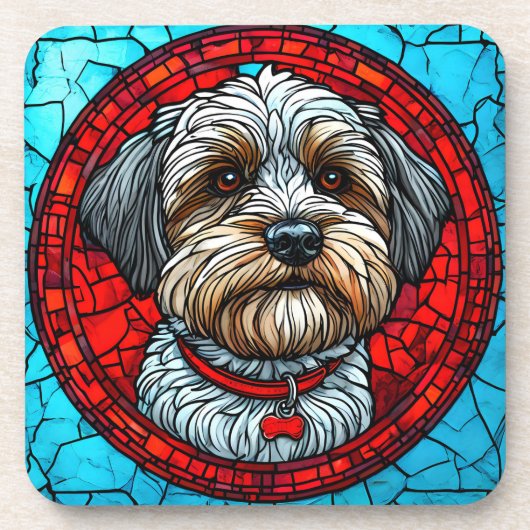 犬のステンドグラスアート コースター (正面)