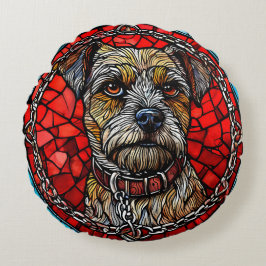 犬のステンドグラスアート ラウンドクッション