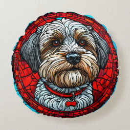 犬のステンドグラスアート ラウンドクッション