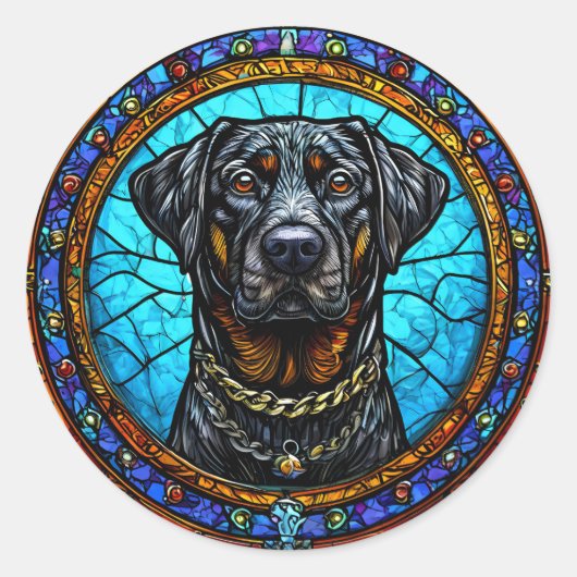 犬のステンドグラスアート ラウンドシール (正面)