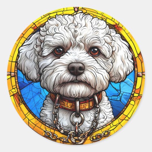 犬のステンドグラスアート ラウンドシール (正面)