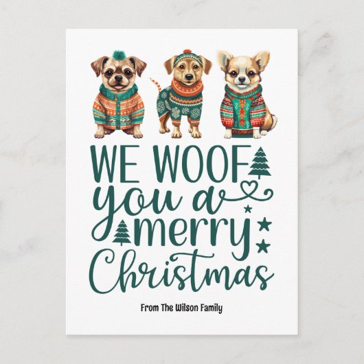 犬のセーター | クリスマスをあなたに シーズンポストカード (正面)