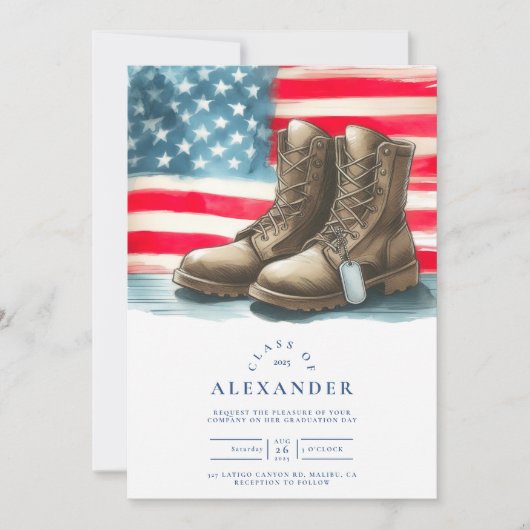 犬のタグと戦闘ブーツ軍隊卒業 招待状 (正面)