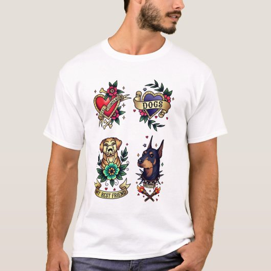 犬のタトゥーデザイン ロイヤルコンパニオンティー Tシャツ (正面)