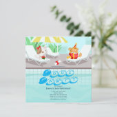 犬のターコイズプールパーティー誕生日招待状 招待状 (スタンド正面)