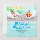 犬のターコイズプールパーティー誕生日招待状 招待状 (正面)