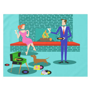 犬のテーブルクロスが付いているレトロのカップル テーブルクロス