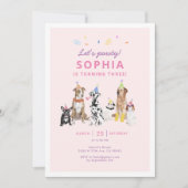 犬のテーマの女の子の子犬の誕生日パーティーの招待状 招待状 (正面)