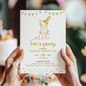 犬のテーマの子供の1歳の誕生日パーティー Let's Pawty 招待状