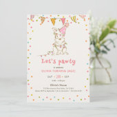 犬のテーマの編集可能な年齢の女の子の誕生日おめでとう Let's Pawty 招待状 (スタンド正面)