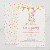 犬のテーマの編集可能な年齢の女の子の誕生日おめでとう Let's Pawty 招待状 (正面/裏面)
