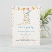 犬のテーマの編集可能な年齢の男の子の誕生日 Let's Pawty 招待状 (スタンド正面)