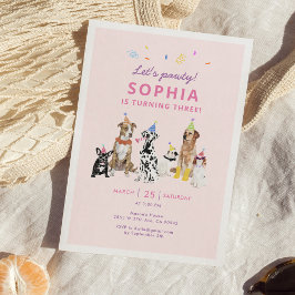 犬のテーマガールパピー誕生日パーティーの招待 招待状