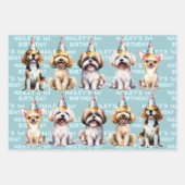 犬のテーマバースデーパーティーブルー ラッピングペーパーシート (正面)