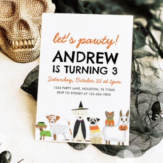 犬のテーマパピーパーティーハロウィン誕生日 招待状