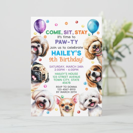 犬のテーマ9th誕生日パーティーへの招待 招待状 (スタンド正面)