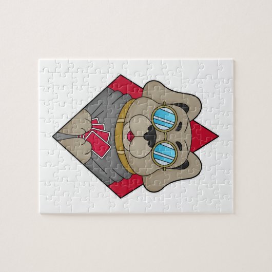 犬のトランプのポーカーとトランプのポーカーカード ジグソーパズル (横)