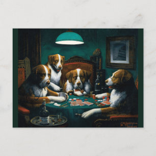 犬のトランプのポーカーゲーム ポストカード
