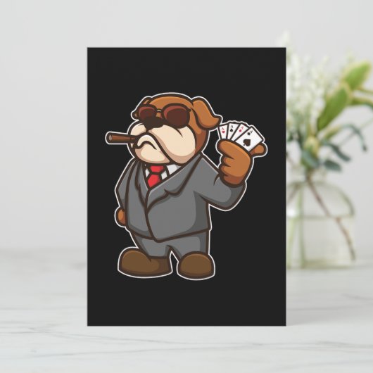 犬のトランプのポーカープレーヤーカードシガーカシオギャンブラーのギフト 招待状 (スタンド正面)