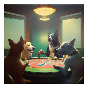 犬のトランプのポーカー夜 フォトプリント