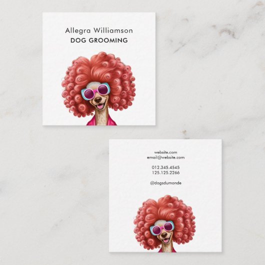 犬のトリマーおもしろいピンクプードル スクエア名刺 (正面/裏面)