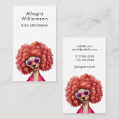 犬のトリマーおもしろいピンクプードル 名刺 (正面/裏面)
