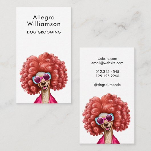 犬のトリマーおもしろいピンクプードル 名刺 (正面/裏面)