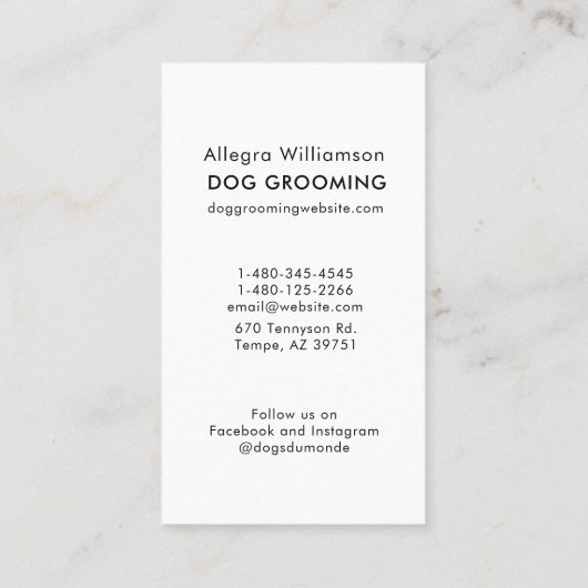 犬のトリマーおもしろい子犬ペットブルフランスのドッグ 名刺 (裏面)