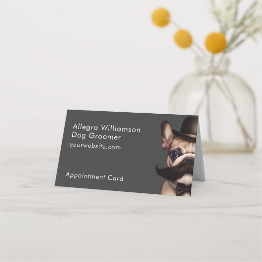 犬のトリマーかわいいフランスのブルドッググレー折り畳み 予約カード (正面)